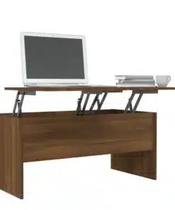 Table Basse Relevable en Bois de Chêne Massif Marron