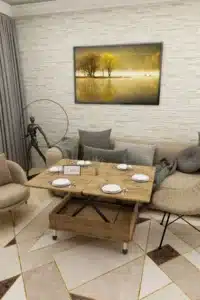 Table Basse en Bois Relevable avec Rangement Intérieur