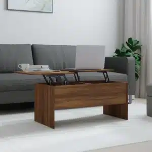 Table Basse Relevable en Bois de Chêne Massif Marron