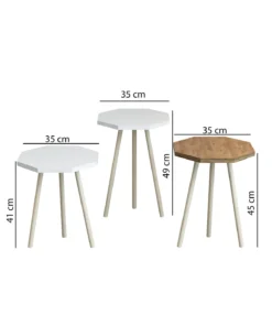 Ensemble de 3 Tables Basses Octogonales Nordique en Bois