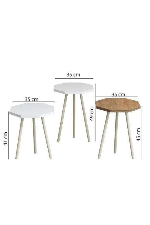 Ensemble de 3 Tables Basses Octogonales Nordique en Bois