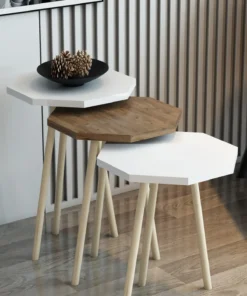 Ensemble de 3 Tables Basses Octogonales Nordique en Bois