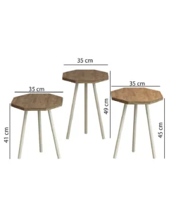 Ensemble de 3 Tables Basses Octogonales Nordique en Bois