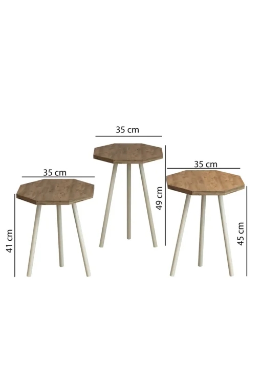 Ensemble de 3 Tables Basses Octogonales Nordique en Bois