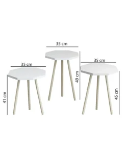 Ensemble de 3 Tables Basses Octogonales Nordique en Bois