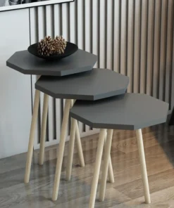 Ensemble de 3 Tables Basses Octogonales Nordique en Bois