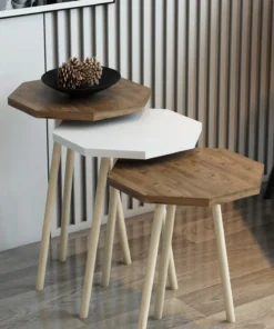 Ensemble de 3 Tables Basses Octogonales Nordique en Bois