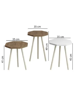 Ensemble de 3 Tables Basses Octogonales Nordique en Bois