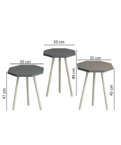 Ensemble de 3 Tables Basses Octogonales Nordique en Bois