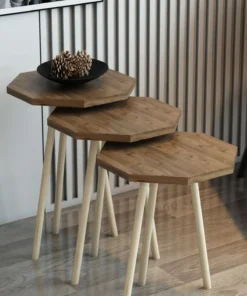 Ensemble de 3 Tables Basses Octogonales Nordique en Bois