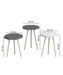 Ensemble de 3 Tables Basses Octogonales Nordique en Bois