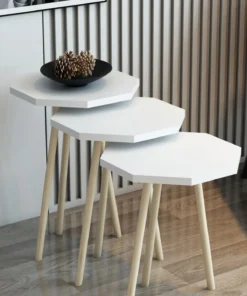Ensemble de 3 Tables Basses Octogonales Nordique en Bois