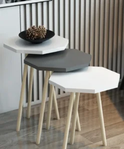 Ensemble de 3 Tables Basses Octogonales Nordique en Bois