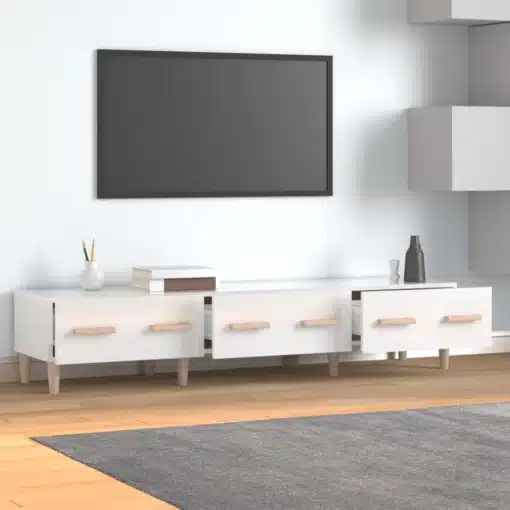 Meuble TV en Bois Blanc brillant
