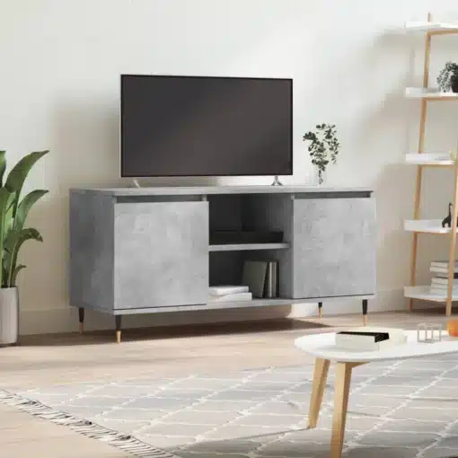 Meuble TV en Bois Gris avec Rangements