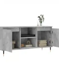 Meuble TV en Bois Gris avec Rangements