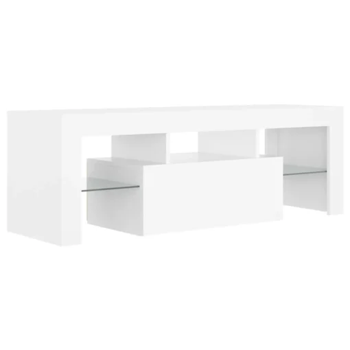 Meuble TV en Bois Blanc avec Lumières LED