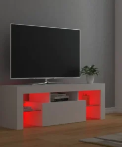 Meuble TV en Bois Blanc avec Lumières LED