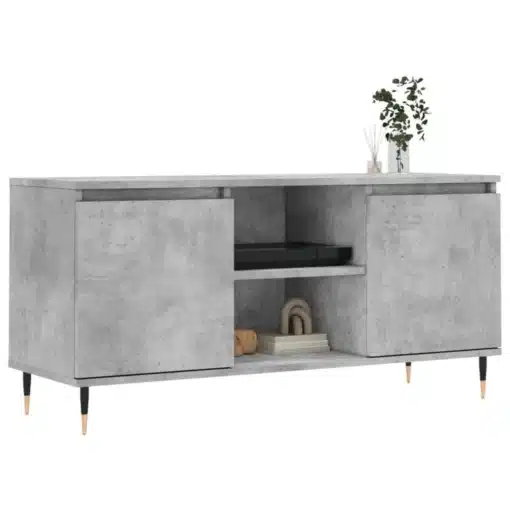 Meuble TV en Bois Gris avec Rangements