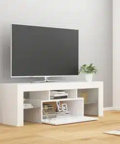 Meuble TV en Bois Blanc avec Lumières LED