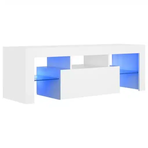 Meuble TV en Bois Blanc avec Lumières LED