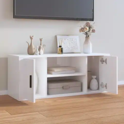 Meuble TV en Bois Blanc Brillant