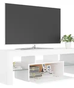 Meuble TV en Bois Blanc avec Lumières LED