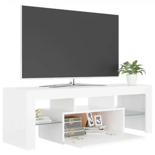 Meuble TV en Bois Blanc avec Lumières LED
