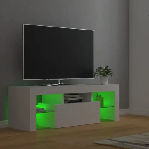 Meuble TV en Bois Blanc avec Lumières LED