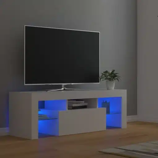Meuble TV en Bois Blanc avec Lumières LED